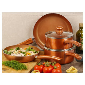 URBN-CHEF 4pcs Ceramic Copper Induction Frying Pans Pots Saucepans Cookware Set