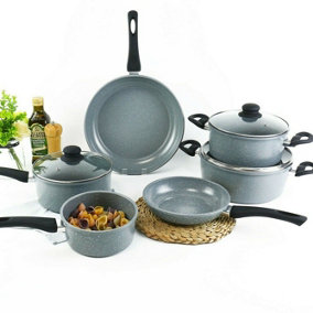 URBN-CHEF 6 Pc Forged Carbon Steel Grey Saucepan, Frying & Casserole Pot Pan Set