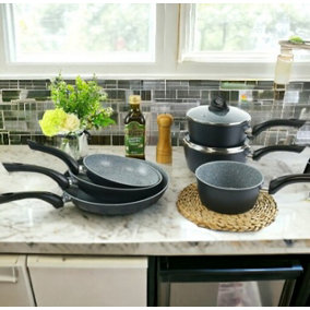 URBN-CHEF 6 Pcs Forged Aluminium Induction Cooking Saucepans Pots Frying Pans Cookware Set