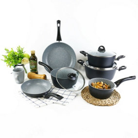 URBN-CHEF 6pcs Forged Aluminium Induction Cooking Saucepan Pots Frying Pans Cookware Set