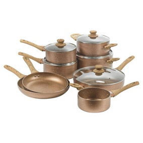 URBN-CHEF 8pcs Ceramic Rose Gold Induction Cooking Pots Frying Pan Cookware Set
