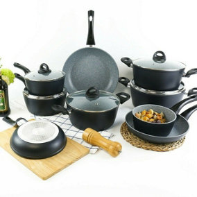 URBN-CHEF 9 Pcs Forged Aluminium Induction Cooking Saucepan Pots Frying Pans Cookware Set
