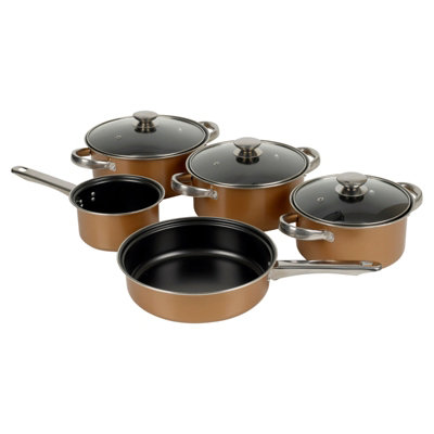 URBN-CHEF Copper Look 8pc Carbon Steel Cookware Set Saucepan Lids ...