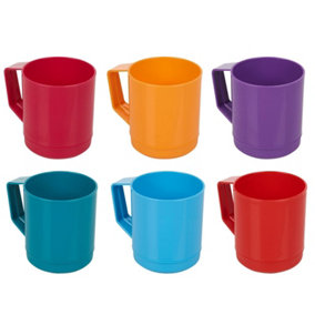 URBN-CHEF Height 10cm 260ml Set of 6 Plastic 1 of Each Colour Mug Tumbler Cup & Handle Party BBQ Microwave Dishwasher Safe