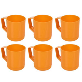 URBN-CHEF Height 10cm 260ml Set of 6 Plastic Orange Mug Tumbler Cup & Handle Party BBQ Microwave Dishwasher Safe