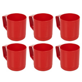 URBN-CHEF Height 10cm 260ml Set of 6 Plastic Red Mug Tumbler Cup & Handle Party BBQ Microwave Dishwasher Safe