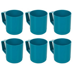 URBN-CHEF Height 10cm 260ml Set of 6 Plastic Teal Mug Tumbler Cup & Handle Party BBQ Microwave Dishwasher Safe