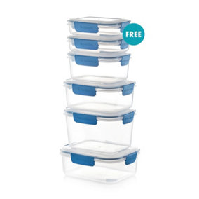 URBN-CHEF Height 12cm Blue Set of 5 Food Plastic Storage Container Airtight Seal Clip Lock Lid
