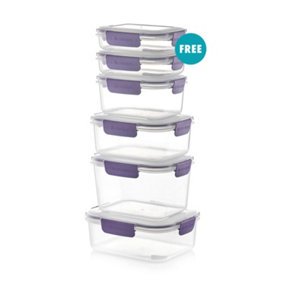 URBN-CHEF Height 12cm Purple Set of 10 Food Plastic Storage Container Airtight Seal Clip Lock Lid