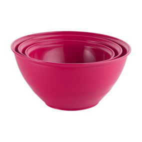 URBN-CHEF Height 13cm Set of 3 Durable Plastic Kitchen Fuchsia Mixing Salad Bowls Microwave & Dishwasher Safe