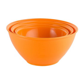 URBN-CHEF Height 13cm Set of 3 Durable Plastic Kitchen Orange Mixing Salad Bowls Microwave & Dishwasher Safe