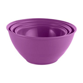 URBN-CHEF Height 13cm Set of 3 Durable Plastic Kitchen Purple Mixing Salad Bowls Microwave & Dishwasher Safe