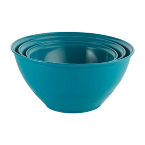 URBN-CHEF Height 13cm Set of 3 Durable Plastic Kitchen Teal Mixing Salad Bowls Microwave & Dishwasher Safe