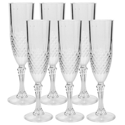 URBN-CHEF Height 23cm 6pc Crystal Effect Reusable Durable Champagne Wine Drinking Party Flute Glasses