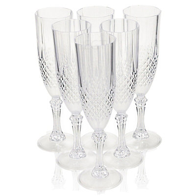 URBN-CHEF Height 23cm 6pc Crystal Effect Reusable Durable Champagne Wine Drinking Party Flute Glasses