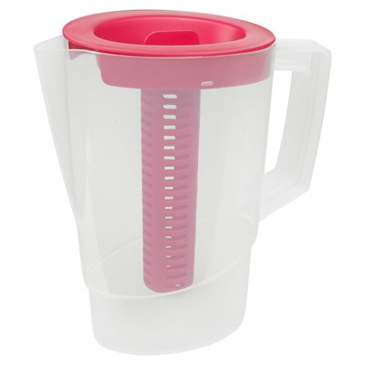 URBN-CHEF Height 25cm 2.2L Fuchsia Plastic Slim Fridge Water Juice Jug Dispenser Large Handle & Infusion Core