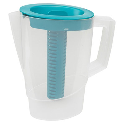 URBN-CHEF Height 25cm 2.2L Teal Plastic Slim Fridge Water Juice Jug Dispenser Large Handle & Infusion Core