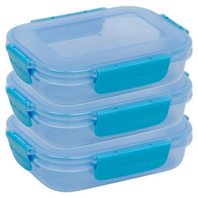 URBN-CHEF Height 5cm Set of 3 Plastic Blue Lunch Box Food Storage Air Tight Rubber Seal Container with Clip Lock