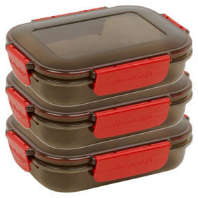 URBN-CHEF Height 5cm Set of 3 Plastic Red/Black Lunch Box Food Storage Air Tight Rubber Seal Container with Clip Lock