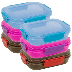 URBN-CHEF Height 5cm Set of 6 Plastic 2 of each colour Lunch Box Food Storage Air Tight Rubber Seal Container with Clip Lock