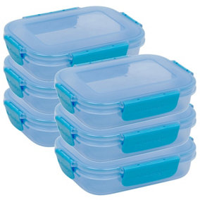 URBN-CHEF Height 5cm Set of 6 Plastic Blue Lunch Box Food Storage Air Tight Rubber Seal Container with Clip Lock