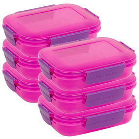 URBN-CHEF Height 5cm Set of 6 Plastic Pink/Purple Lunch Box Food Storage Air Tight Rubber Seal Container with Clip Lock