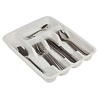 URBN-CHEF Height 5cm White Plastic Woven Rattan Cutlery Utensils Holder Flatware Drawer 5 Section Organiser