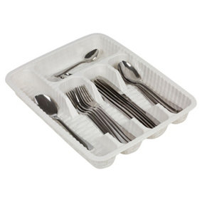 URBN-CHEF Height 5cm White Plastic Woven Rattan Cutlery Utensils Holder Flatware Drawer 5 Section Organiser