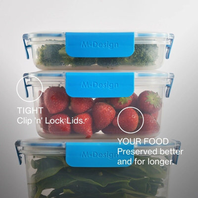 URBN-CHEF Height 8cm 2.1L Blue Food Plastic Storage Container Airtight Seal Clip Lock Lid