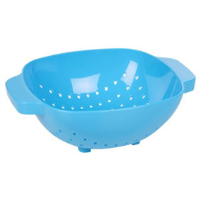 URBN-CHEF Height 9cm Plastic Blue Colander Sieve Mesh Food Pasta Rice Veg Washing Strainer Kitchen Basket