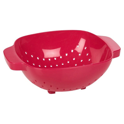 URBN-CHEF Height 9cm Plastic Fuschia Colander Sieve Mesh Food Pasta Rice Veg Washing Strainer Kitchen Basket