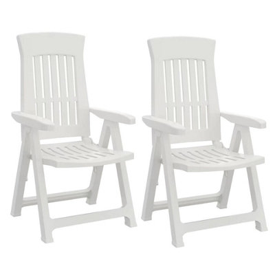 URBN GARDEN 110cm Height Outdoor Foldable Plastic Garden Chair Patio Furniture With Adjustable Back White 2pcs