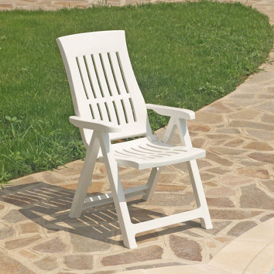 White Plastic Plastic Reclining Garden Chairs With Cushions White