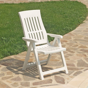 URBN GARDEN 110cm Height Outdoor Foldable Plastic Garden Chair Patio Furniture With Adjustable Back White Colour