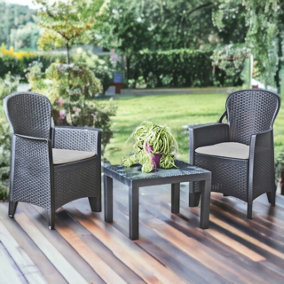URBN-GARDEN 3pc Outdoor Garden Furniture Cushioned Black Rattan Table Chair Conversation Set