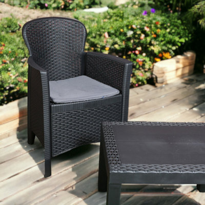 URBN GARDEN 3pc Outdoor Garden Furniture Cushioned Black Rattan Table Chair Conversation Set