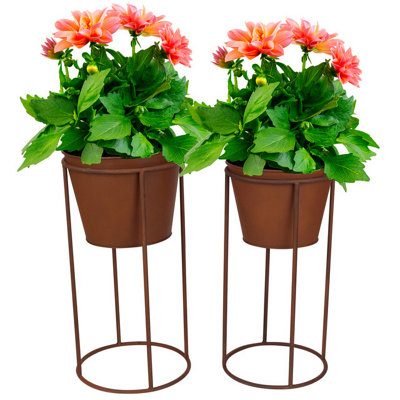 URBN-GARDEN 40cm Height Round 2pcs Outdoor Rustic Metal Plant Stand Flower Pot Holder Garden Decor