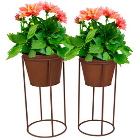 URBN-GARDEN 40cm Height Round 2pcs Outdoor Rustic Metal Plant Stand Flower Pot Holder Garden Decor