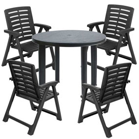URBN-GARDEN 72cm Height Table 4 Chairs Outdoor Patio Garden Furniture Black Round Plastic Table and Folding Chairs Set