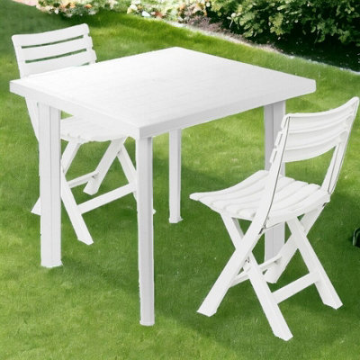 URBN GARDEN 79cm Height White Plastic Garden Dining Table with Chairs ...