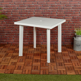 URBN-GARDEN 80cm Height White Square Garden Plastic Lightweight Table Patio Deck Outdoor Furniture