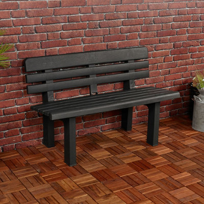 URBN GARDEN Anthracite 2 Seater Plastic Garden Bench Weather Resistant Waterproof Outdoor Furniture