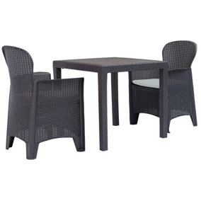 URBN-GARDEN Black Anthracite Plastic Square Table & Chair Outdoor Garden Patio Furniture set