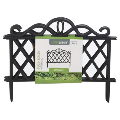 URBN GARDEN Height 34cm 5pc Pack of 2 Black Decorative Garden Border Lattice Trellis Fence Outdoor Panels