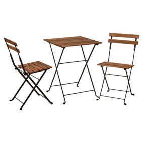 URBN GARDEN Height 71cm Foldable Wooden Table and Folding Chairs Metal Frame Garden Patio Furniture Set