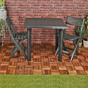URBN-GARDEN Large Black Square Garden Plastic Table & 2 Chairs Patio Deck Side Snack Outdoor