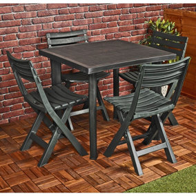 URBN-GARDEN Large Black Square Garden Plastic Table & 4 Chairs Patio Deck Side Snack Outdoor