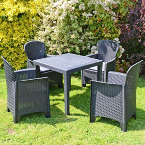 URBN-GARDEN Set of 5 Black Anthracite Plastic Square Table & Chair Outdoor Garden Patio Furniture set