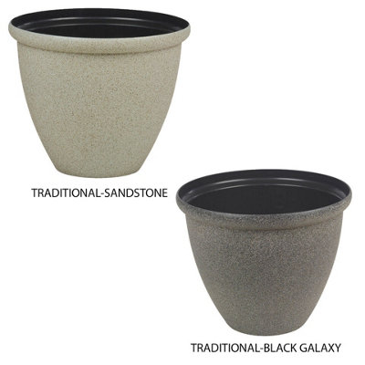 URBN GARDEN Traditional Sandstone 35cm Width Real Feel Granite Style Plastic Plant Pot Indoor & Outdoor