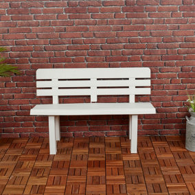 URBN GARDEN White 2 Seater Plastic Garden Bench Weather Resistant Waterproof Outdoor Furniture